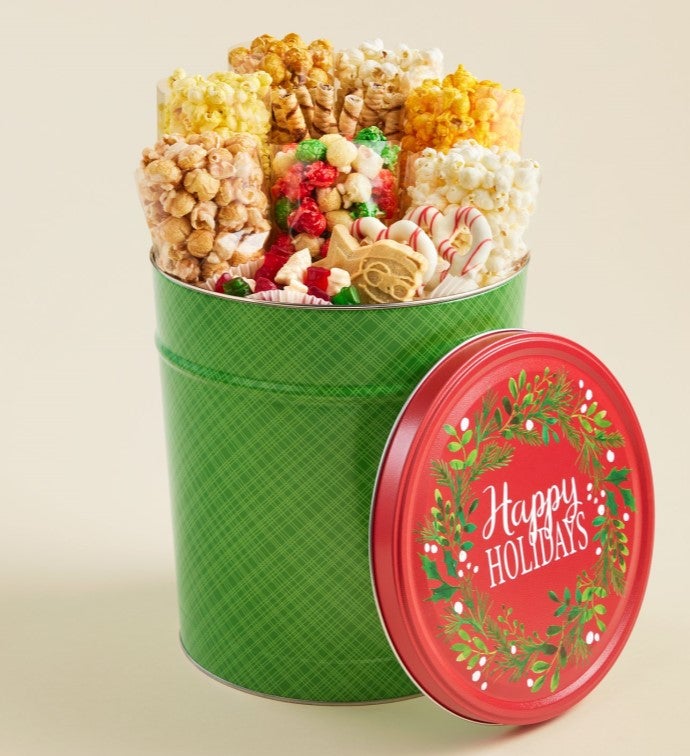 Happy Holidays Plaid 3 1/2 Gallon Premium Gift Tin